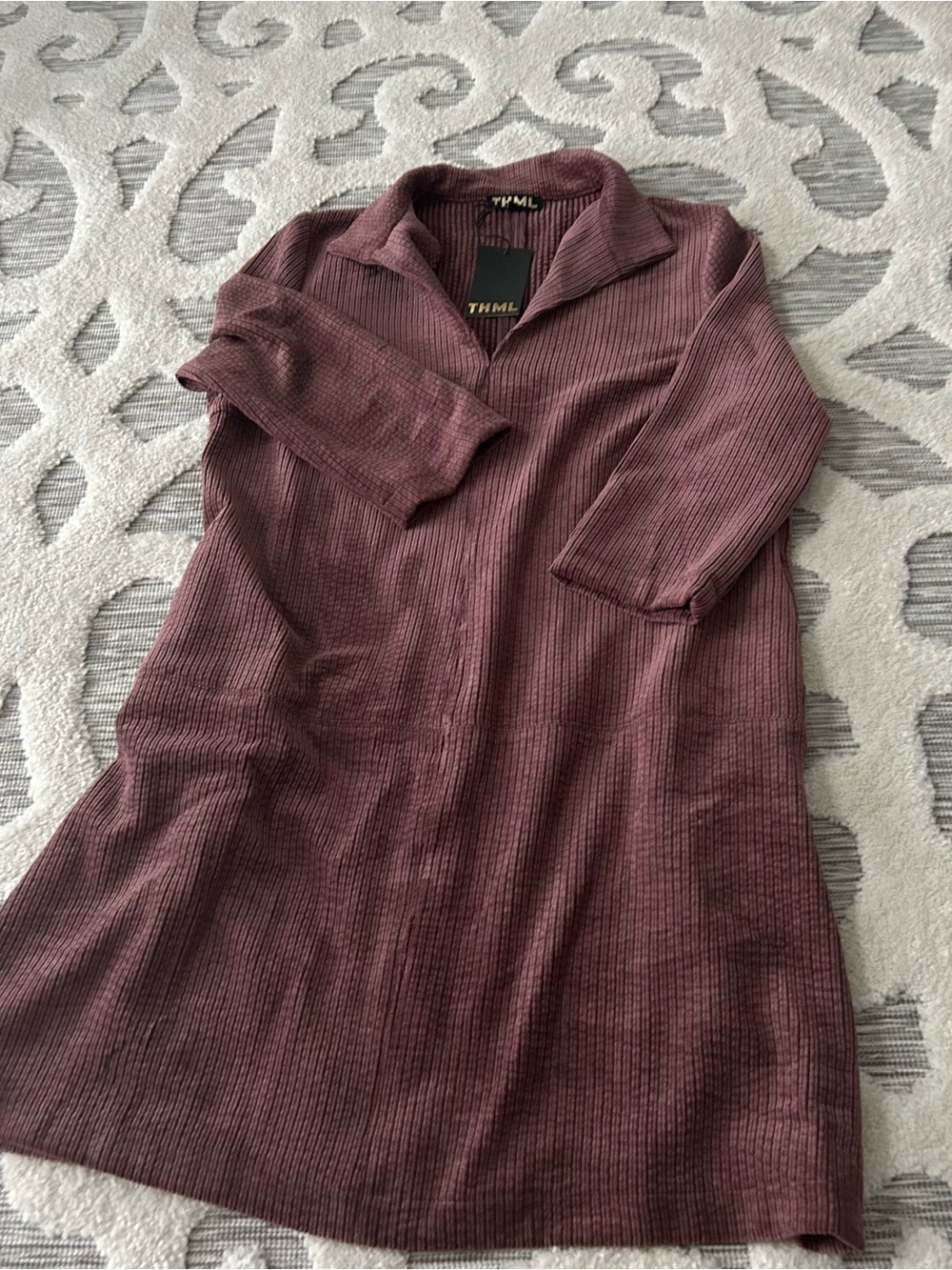 THML Ribbed Collared Knit Top in Mauve
